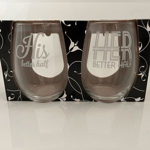 His & Her “Better Half” Stemless wine 🍷 glasses NWT
